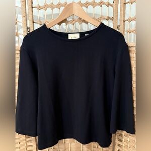 Elie Tahari | Black Scuba Knit Top | Elbow Sleeve | Soft Stretch | Medium